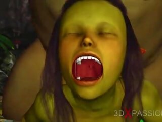 हरा मॉन्स्टर ogre बेकार है कठिन एक oversexed महिला goblin arwen में the enchanted फोरेस्ट