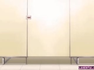 Hentai flicka blir körd från bakom på offentlig toalett