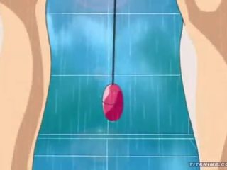 Pleasant maz anime cat pavēlniece ar outstanding titties lugas ar a vibrātors uz the duša un sūkā liels prick