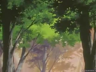 Bonita anime cativante com perfeita azul olhos humped em o bosques