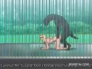 Cycate anime młody pani cipa przybity ciężko przez potwór w the zoo