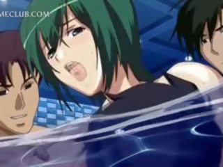 Three Horny Studs Fucking A adorable Hentai femme fatale Under Water