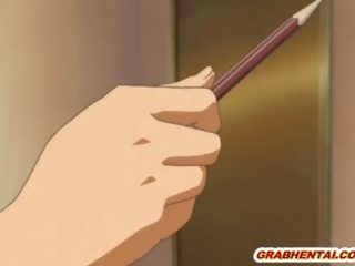 Dirantai anime si rambut coklat mendapat dildoed faraj dan menghancurkan menghisap sengit zakar/batang