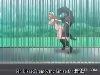 Krūtainas anime adolescent cunt pavirši grūti līdz monstrs pie the zoo