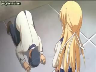 Blonde Anime seductress Doing Footjob
